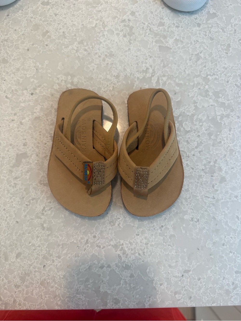 Rainbow Kids Tan Leather Toddler Flip Flops